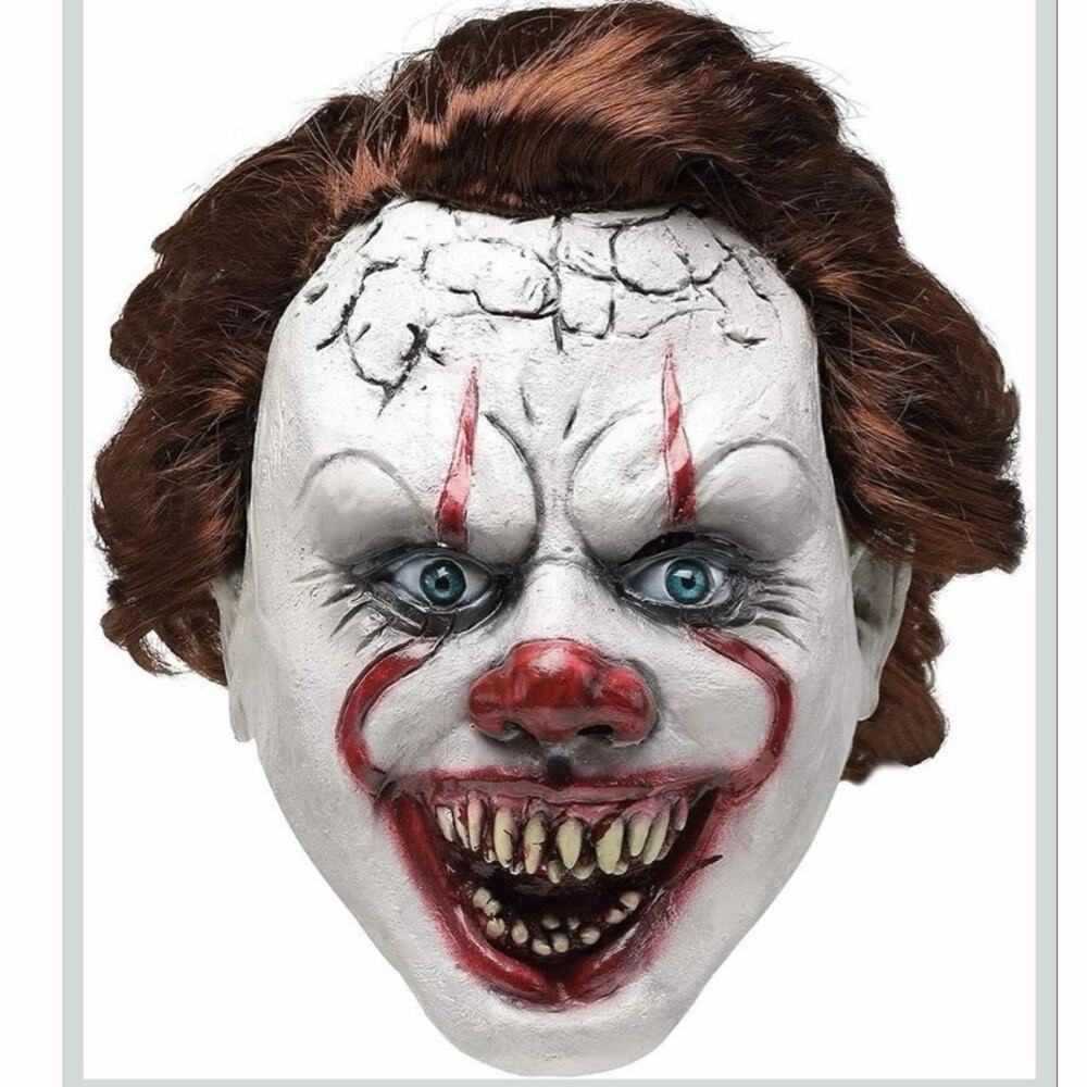 Pennywise IT Clown Halloween Mask Prop W/ Hair Costume Latex Scary Horror Movie⁠